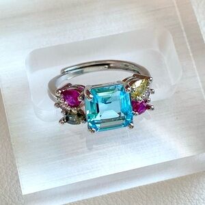 Multi-Gem silver Ring with Blue Center Stone
